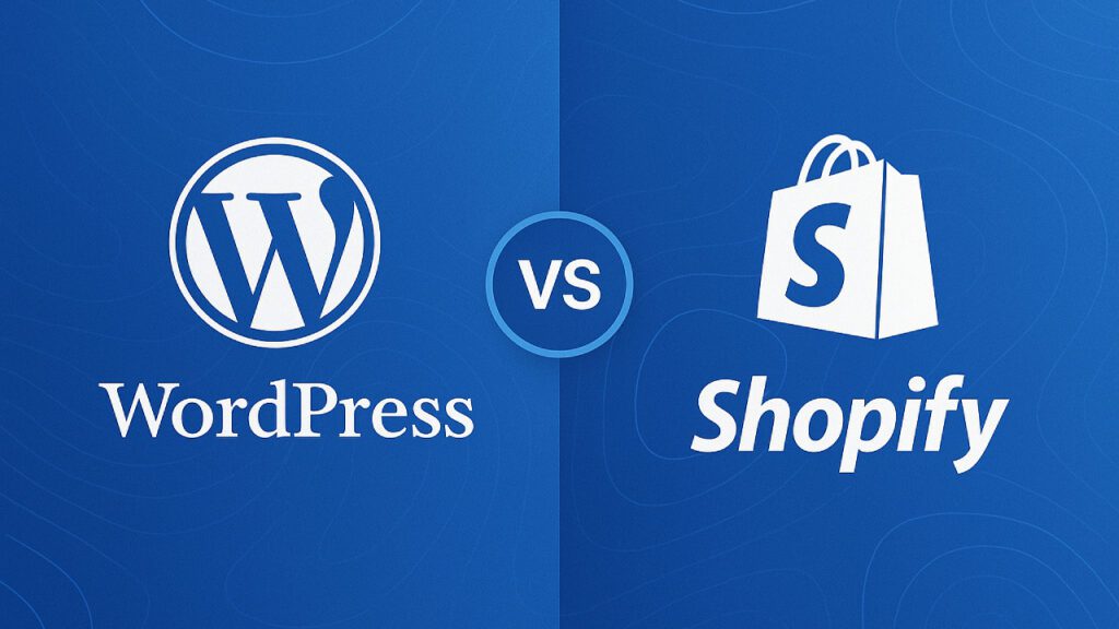 WordPress vs Shopify comparison image with modern background