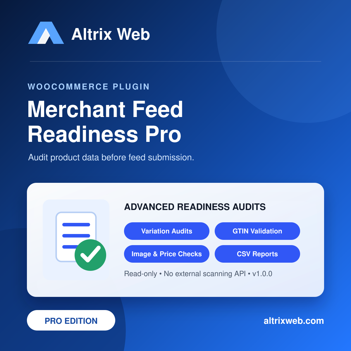 Altrix Merchant Feed Readiness Pro for WooCommerce product cover