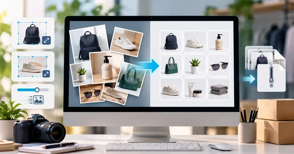 Resize and compress product images for Shopify using a batch workflow from mixed photos to consistent product thumbnails