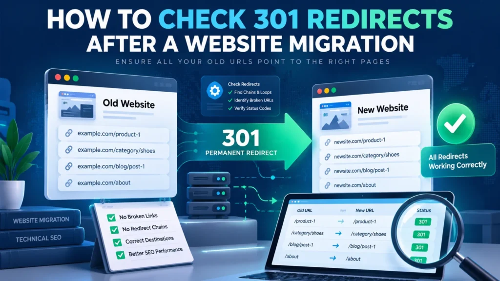 How to check 301 redirects after website migration using old and new URL mappings
